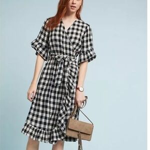 Anthropologie Isabella Sinclair Mildred black white Gingham Wrap Dress womens XL